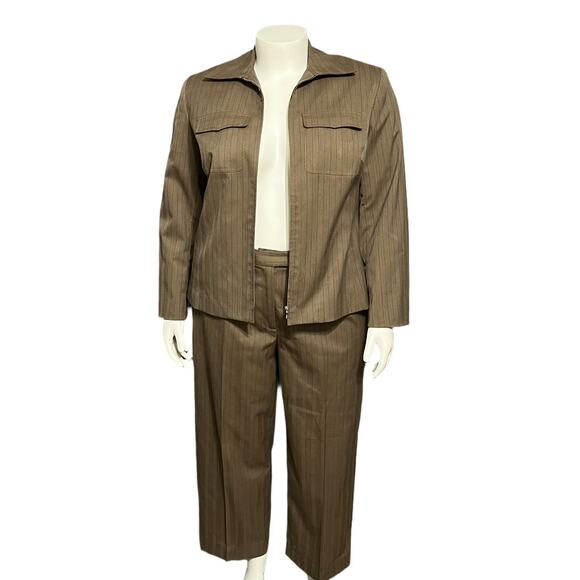 Evan Picone Other - Evan Picone Brown Striped 2Pc Jacket & Pant Casual Set Sz-14W